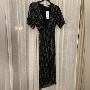 NWT All in Favor Black and Silver Maxi Dress